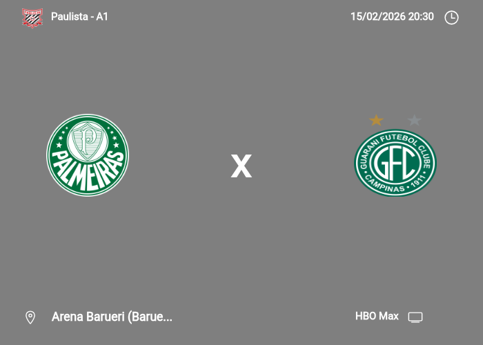 Palmeiras x Guarani Campinas: Informações da partida | 15/02/2026